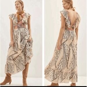Anthropologie | Dresses | Farm Rio X Anthropologie Linen Blend Strapless  Dropwaist Maxi Dress Size Xs | Poshmark